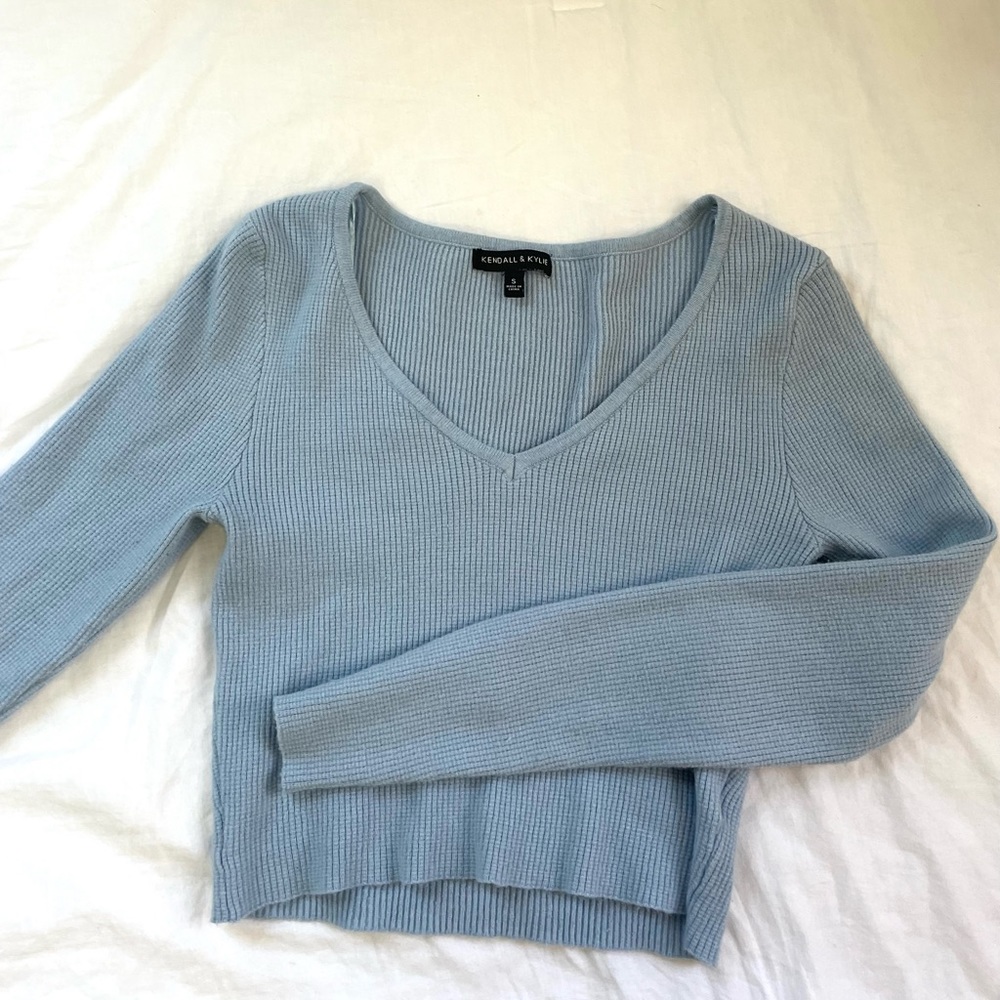 Pacsun blue cropped v neck knit sweater